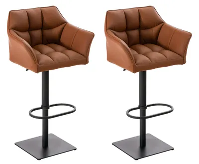 Produktbild von CLP 2er Set Barhocker Damaso Kunstleder drehbar und höhenverstellbar hellbraun Gestell Farbe schwarz