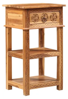 Produktbild von Marrakesch Skandinavische Nachttisch kleine Telefontisch mit Schublade aus Holz 78cm hoch | Beistelltisch für Schlafzimmer oder Kinderzimmer als Aesthetic Möbel | Vintage Blumensäule klein Jeffers
