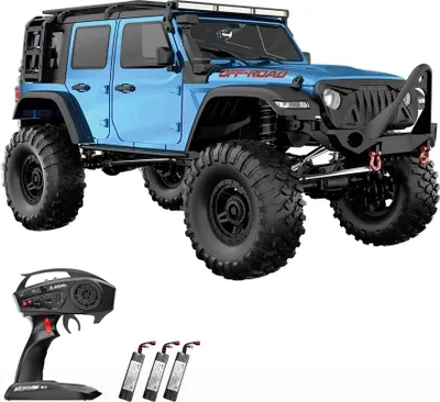 Obrázek produktu pro Dálkově ovládané auto, měřítko 1:10, 2,4 G, 4WD, elektrické pásové vozidlo, dobíjecí terénní vozidlo s LED světly, 3 baterie, hračka, dárky pro chlapce, dívky, děti, modrá barva