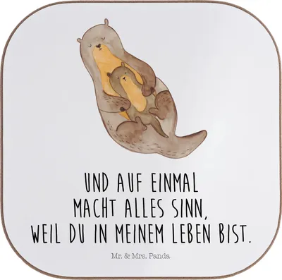 Produktbild von Mr. & Mrs. Panda Tassen Untersetzer Otter Kind - Weiß - Geschenk, Geburt, Tischschoner, Mutter, Baby, Coaster, für Gläser, Tischuntersetzer, gläseruntersetzer, Familie
