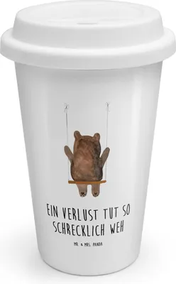 Produktbild von Mr. & Mrs. Panda Thermobecher To Go Bär Schaukel - Weiß - Geschenk, ToGo Kaffeebecher, becher kaffee, Isolierbecher, Teddy