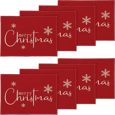 Productafbeelding van Kerstservetten, set van 8, afwasbaar, rood, 30x45 cm