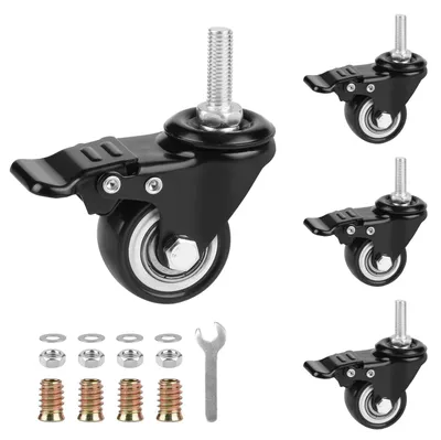 Image de Roulettes pour meubles avec frein - Roulettes pivotantes de 40 mm - Roulettes de transport - Petites roulettes pour meubles - Filetage M8 - Capacité de charge de 50 kg par roulette - Roulettes de transport