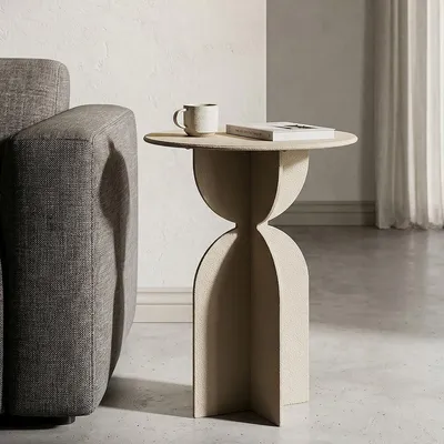 Immagine prodotto di Tavolino laterale in ferro, diametro 45 cm, altezza 58 cm, color crema, modello "Düne" di Mauro Ferretti