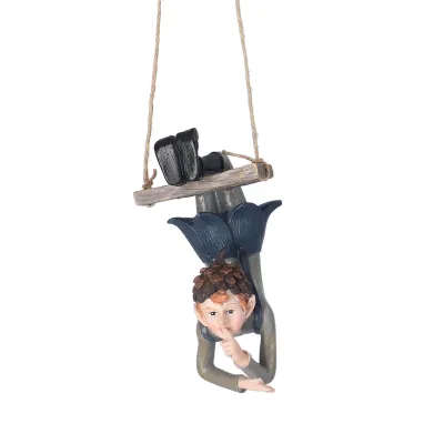 Imagen del producto de Figura de duende con motivos forestales, estatua de duende, adorno para árboles, estatua colgante de duende, figura de duende, decoración para jardín