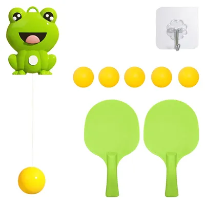 Immagine prodotto di Set di allenamento per ping pong da appendere, ideale per bambini, completo di 5 palline e 2 racchette