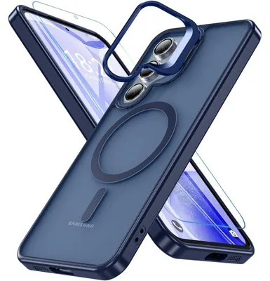 Image de Coque pour Samsung Galaxy S24 FE avec MagSafe, support anneau, film protecteur d'écran, couleur bleue