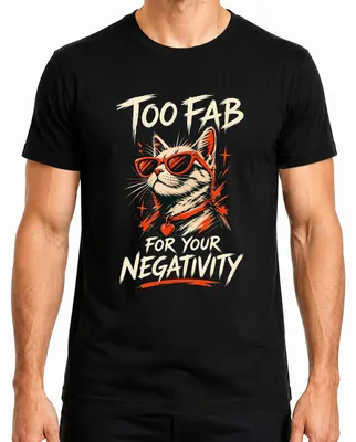 Productafbeelding van Te cool voor al je negativiteit. Kattenzonnebril. T-shirt voor kattenbezitters, heren, zwart, maat L