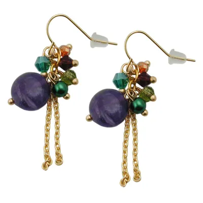 Produktbild von Ohrhaken Ohrhänger Ohrringe 43x10mm Kettchen mit Perlen braun türkis grün und Amethyst braun 43x10mm