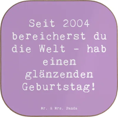 Produktbild von Mr. & Mrs. Panda Holzuntersetzer Spruch 2004 Geburtstag - Lavendeltraum - Geschenk, Tassenuntersetzer, gläseruntersetzer, geschätzt, inspirierend, Coaster, Happy Birthday