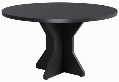 Zdjęcie produktu dla Okrągły stół jadalny o wymiarach 120 cm - stół dla 4-6 osób - stabilna konstrukcja podstawy - rama drewniana - minimalistyczny, nowoczesny design - idealny do mieszkania i kuchni - kolor: czarny