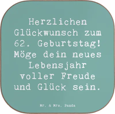 Produktbild von Mr. & Mrs. Panda Untersetzer für Gläser Spruch 62. Geburtstag - Meeresbrise - Geschenk, Tasse, gläseruntersetzer, Tischuntersetzer, Happy Birthday, 62 Jahre, speziell