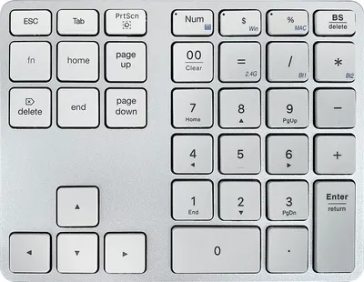 Obrázek produktu pro MC-308DM 2.4G+Bluetooth dvourežimová tříkanálová numerická klávesnice, 35tlačítková numerická klávesnice, tělo z hliníkové slitiny, vestavěná dobíjecí lithiová baterie 300 mAh, stříbrná