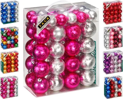Produktbild von JACK by Inge 50x Kunststoff Kugeln Eislack Christbaumkugeln Ø 4+6cm inkl. Haken Glanz Glitzer Matt, Farbe:Pink-Silber