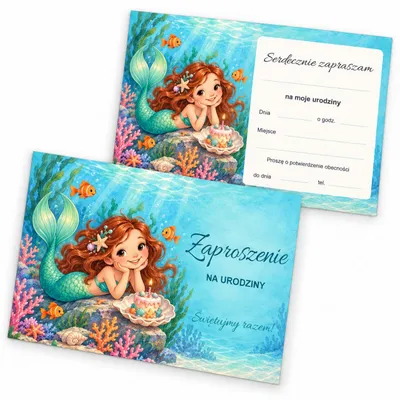 Obrázek produktu pro Pozvánka – „Syrenka Podwodny Tort” – polský text