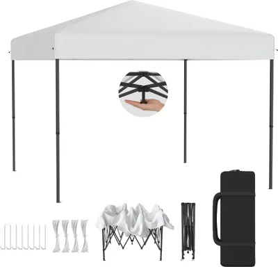 Produktbild von LZQ Pop-Up Pavillon 3x3 m Faltpavillon für Garten & Terrasse, Wasserdicht, UV-Schutz, Ein-Knopf-Schnellaufbau, 3-fach höhenverstellbar, Weiß (ohne Seitenwände)