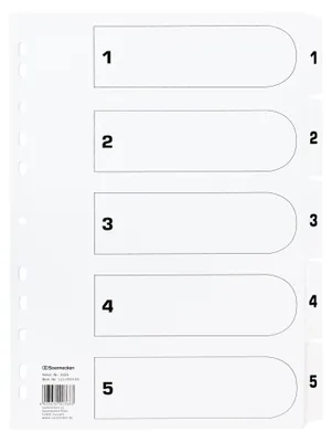 Produktbild von Register Mylar 1604 1-5 weiß Packung mit 50 Stück