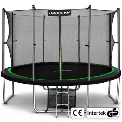 Produktbild von URBOGYM Trampolin JUMPER 12FT Gartentrampolin für Kinder Komplett-Set mit Sicherheitsnetz, Leiter, Randabdeckung, Outdoor, Grün, robust, Ø 374 cm