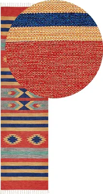 Produktbild von BELIANI Kelim-Teppich Mehrfarbig Baumwolle 80 x 300 cm mit Fransen Geometrischem Muster Handgewebt Zweiseitig Läufer Modern Wohnzimmer Schlafzimmer