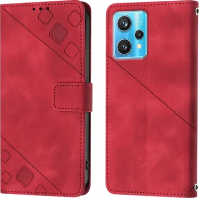 Produktbild von Hülle für OPPO Realme 9 Pro+ 5G Prägung Flip Leder Brieftasche Schutzhülle mit Ständer Rot