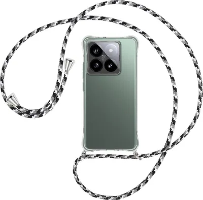 Produktbild von Handykette Backcover-Schutzhülle mit Band (Metall silberfarben) für Xiaomi 14T Pro 5G - schwarz/grau/weiß