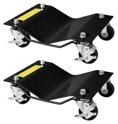 Image de Lot de 2 chariots à roulettes - Chariots de manœuvre pour véhicules / patins à roulettes - Capacité de charge 1 360 kg - Avec frein - Usage intensif - Pour déplacer des véhicules dans un atelier ou un garage - Noir