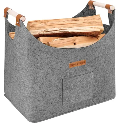 Immagine prodotto di Cesto pieghevole in legno, taglia XL, realizzato in feltro spesso con manico rinforzato, colore grigio tortora