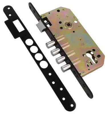 Image de Cadenas de porte - Serrure à encastrer avec gâche, pour portes en bois - Noir