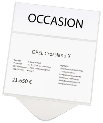 Produktbild von Individuell gestaltbare Verkaufsschilder, zum Klemmen hinter Seiten- oder Frontscheibe, Transparent, Einsteckstreifen ohne, Verpackungseinheit: 5 STK