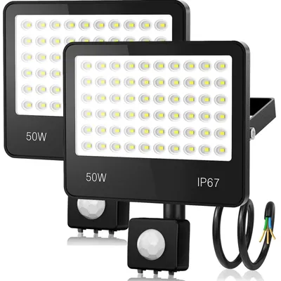 LED-Strahler 50W 5000lm mit Bewegungsmelder, 2er-Set, IP67