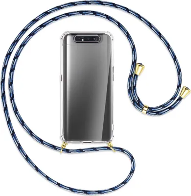 Produktbild von Handykette Backcover-Schutzhülle mit Band (Metall goldfarben) für Samsung Galaxy A80 - Blautöne