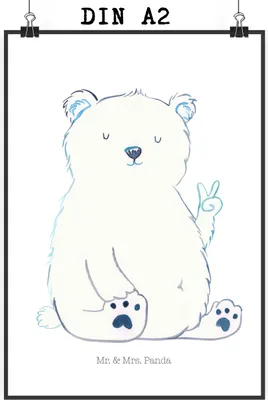 Produktbild von Mr. & Mrs. Panda Bild Eisbär Faul DIN A2 - Weiß - Geschenk, drucke, Teddy, Büro, wanddeko, kunstposter, Nordpol, Arbeit, Posterdruck, Wandbild, Homeoffice, Bär