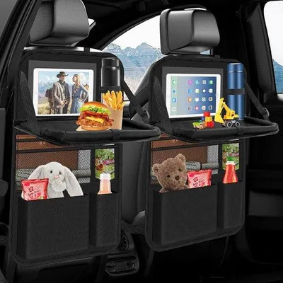 Produktbild von Famanu Autositze Organizer Set 2-teilig - Multifunktionale Rückenlehnenprotektoren mit Klapptisch und Fächern