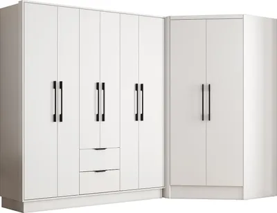 Produktbild von Eckkleiderschrank mit 8 Türen & 2 Schubladen - 263 cm - Weiß - FEOVA