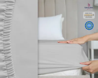 Produktbild von Beautex Spannbettlaken Jersey Baumwolle Premium,200x200cm,Hellgrau, Matratzenart:Standardmatratze