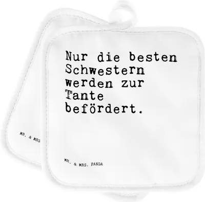 Produktbild von Mr. & Mrs. Panda Topfuntersetzer Nur die besten Schwestern... - Weiß - Geschenk, Sister, Topflappen Set, Sprüche, Schwesterherz, Schwester, topfhalter, Topflappenset