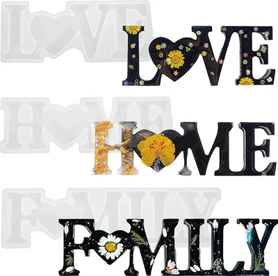 Produktbild von 3 Stück Silikonform Gießformen, Love Home Family Epoxidharz Formen 3D Harz Gießen Formen Set für DIY Schmuck, Home Dekoration und Tisch Dekoration