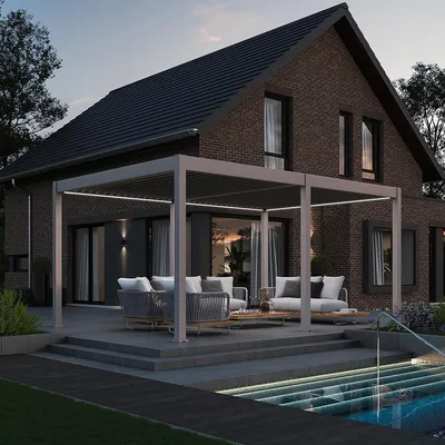 Produktbild von Elektrische Pergola Deluxe Sand | Aluminium | 3,6 x 5,3 M | mit LED