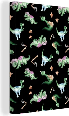 Produktbild von OneMillionCanvasses® - Leinwandbilder - 90x140 cm, Dinosaurier - Muster - Kinderzimmer - Jungen - Mädchen - Kinder - Kinder, Wandbilder Kunstdruck Wanddekoration - Wandschmucke - Schlafzimmer
