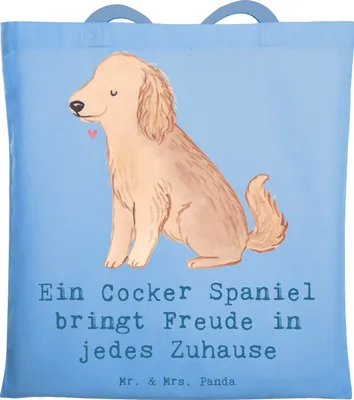Produktbild von Mr. & Mrs. Panda Shopping Tasche Cocker Spaniel Freude - Sky Blue - Geschenk, bewegungsfreudig, energiegeladener Hund, Hunderassen, Hunderasse, Laptoptasche, Familienhund