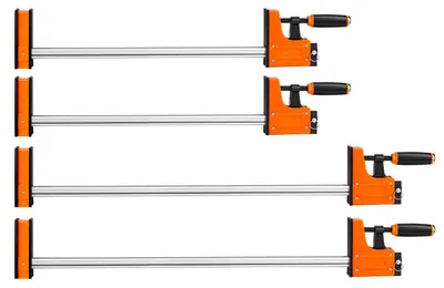 Produktbild von SucceBuy Schraubzwingen 4er-Set, 60,96 cm & 78,7 cm F-Zwingen, 500 kg Spannkraft, Doppelfunktion Klemm-/Spreizmodus, Gummifüße, Kohlenstoffstahlstange, geeignet für Holz- und Metallarbeiten