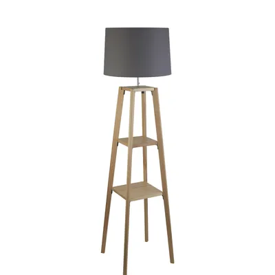 Image de x Lampadaire à étagère - Étagère en bois naturel