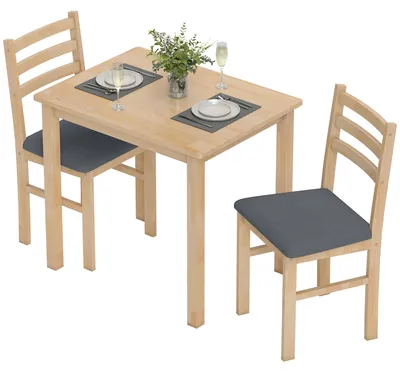 Productafbeelding van HOMCOM Eetset: Eettafel met 2 stoelen, geschikt voor kleine ruimtes, natuurlijke stijl