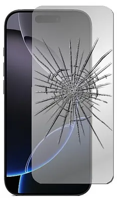 A smartphone screen protector with a cracked glass effect.