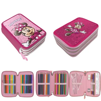 Produktbild von Federmäppchen mit drei Fächern und Zubehör für Mädchen Minnie Mouse Giotto