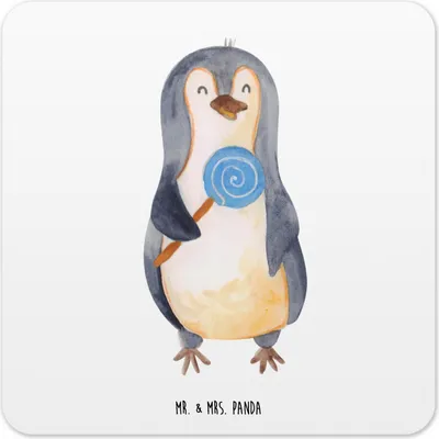 Produktbild von Mr. & Mrs. Panda Tischuntersetzer Pinguin Lolli 15er Set - Weiß - Geschenk, Tassenuntersetzer, Pinguine, Heißhunger, Untersetzer für Gläser, Süßigkeiten, Coaster, Naschen