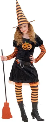 Produktbild von Kürbishexen-Kostüm für Kinder Halloween-Kostüm schwarz-orange