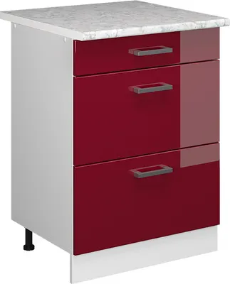 Produktbild von Küchenunterschrank Vicco R-Line Rot Hochglanz 60 cm mit Schubladen, AP Marmor, Model 37721
