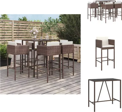 Produktbild von vidaXL 7-tlg. Gartenbar-Set mit Kissen Braun Poly Rattan -  Gartenmöbel-Sets