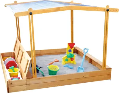 Produktbild von Sandkasten Multi mit Sitzbox und Sonnendach Holz 172 x 140 x 131 cm braun